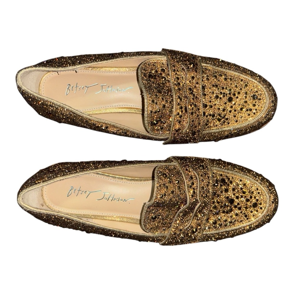 Blue by Betsey Johnson Sz 9M Aron Gold Rhinestone Loafers Flats Glass Crystals - Picture 8 of 13